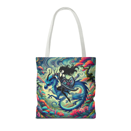 Mystic Guardian of the Sky Tote Bag – Warrior Fairy & Turquoise Dragon