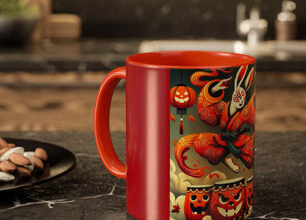 Jack-O’-Lantern Drums & The Kabuki Rabbit Colorful Mugs (11oz, 15oz)