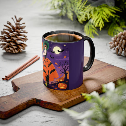 🎃🌕 The Pumpkin Moon Enchantress Colorful Mug – Elegant Halloween Masquerade
