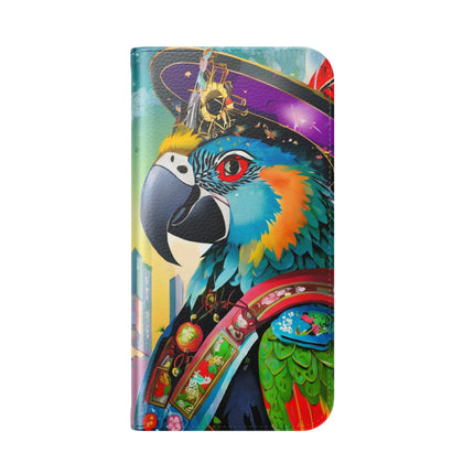 🦜⚡ Tech Plumes Flip Case – Neon Feathers & Futuristic Brilliance