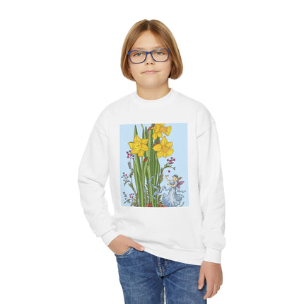 Daffodil Fairy Youth Crewneck Sweatshirt – Springtime Magic & Vintage Charm