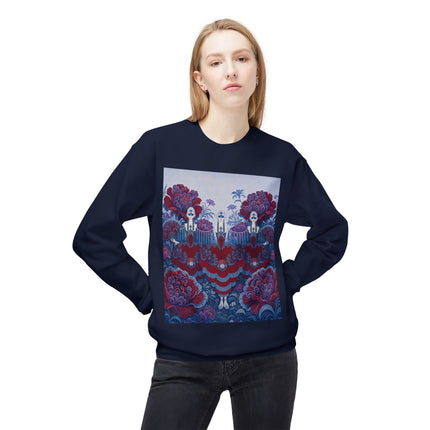 🎭🌺 The Enchanted Garden Masquerade Trio Midweight Crewneck Sweatshirt – Art Deco Floral Elegance