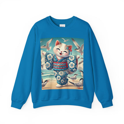 Geisha Kitten by the Seaside Heavy Blend™ Crewneck Sweatshirt