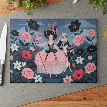 🌹🎭 The Ladies Of The Midnight Rose Garden Glass Cutting Board – Art Deco Masquerade Elegance