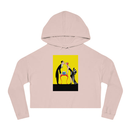 A Moment of Elegance: A Passionate Embrace Amidst Golden Splendor Women’s Cropped Hooded Sweatshirt
