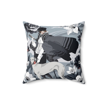 🖤🐕 The Greyhound Floral Promenade Square Pillow – Art Deco Monochrome Fashion