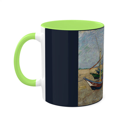 Fishing Boats on the Beach at Saintes-Maries by Vincent Van Gogh Colorful Mugs, 11oz