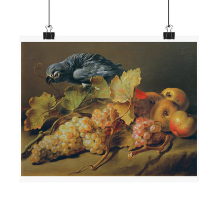 Still Life with Parrot and Grapes by Erasmus Von Engert Matte Horizontal Posters