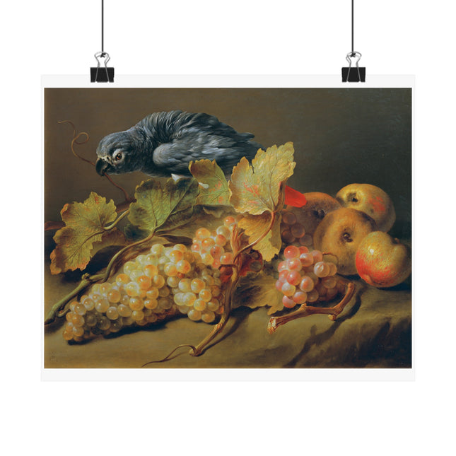Still Life with Parrot and Grapes by Erasmus Von Engert Matte Horizontal Posters