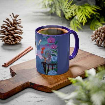 The Lady And The Morning Song Colorful Mugs – Art Deco Botanical Elegance