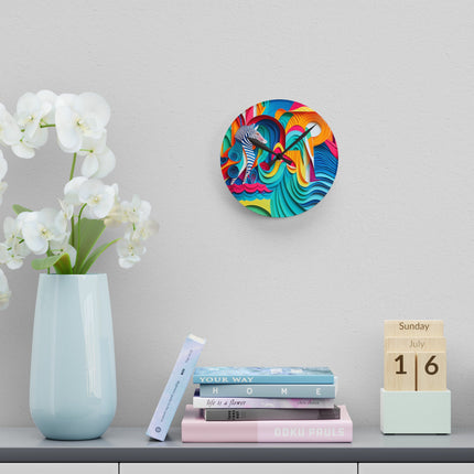 Surfing Zebra Acrylic Wall Clock, Round and Square