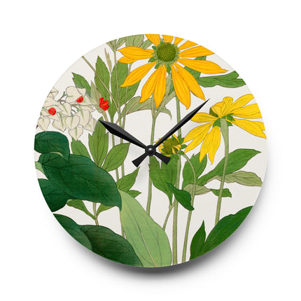 Clerodendrum & Rudbeckia Flower by Tanigami Kônan Acrylic Wall Clock, Round and Square