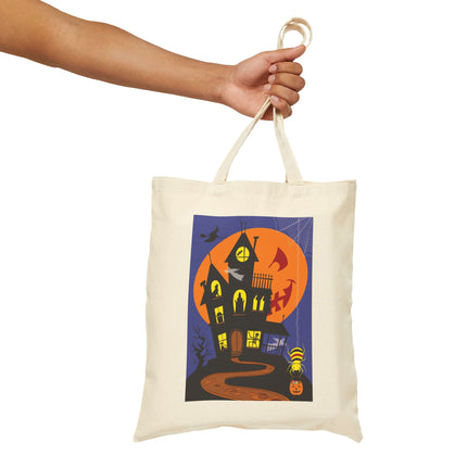 Halloween Night at the Haunted House Cotton Canvas Tote Bag