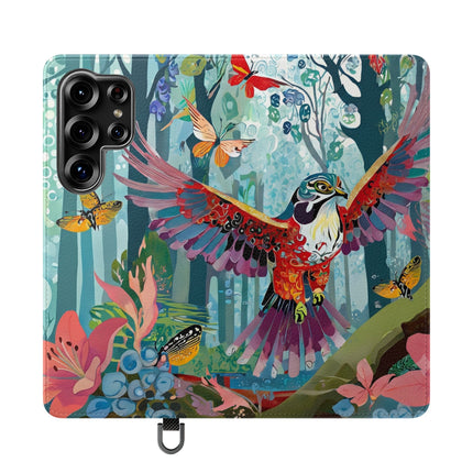 🦖🦋 Colorful Raptor Flip Case – Butterfly Wonder & Forest Adventure