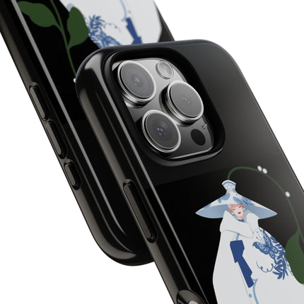 Blue & White Porcelain Geisha Phone Case – Elegant Mystery & Floral Grace