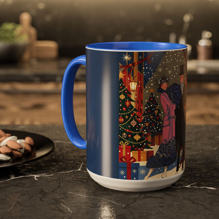 🎩🎄 Christmas Eve Promenade Colorful Mug – Art Deco Holiday Elegance