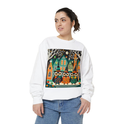 Night of the Trick-or-Treating Owlets Unisex Garment-Dyed Sweatshirt