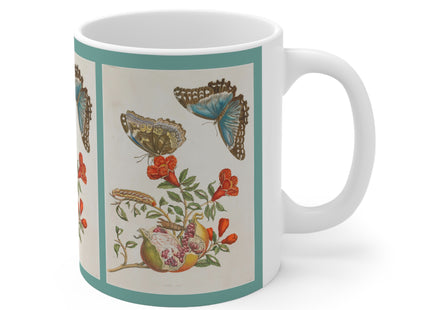 Blue Butterflies and Pomegranate by Maria Sibylla Merian Ceramic Mug 11oz