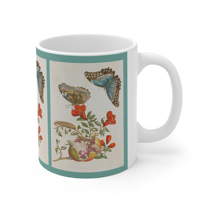 Blue Butterflies and Pomegranate by Maria Sibylla Merian Ceramic Mug 11oz