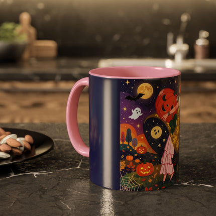 🎃🐈‍⬛ The Pumpkin Moon Embrace Colorful Mug – Whimsical Halloween Charm