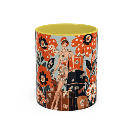 🧳🌼 The Grand Floral Voyage Colorful Mug – Art Deco Travel Elegance