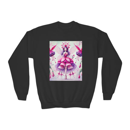 Fuchsia Fairy Youth Crewneck Sweatshirt – Vibrant Color, Floral Magic & Whimsical Elegance