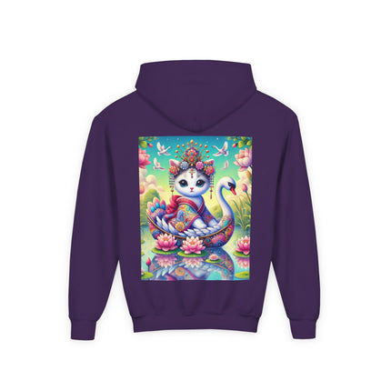 Geisha Kitten’s River Voyage Youth Hooded Sweatshirt – Adventure on a Whimsical River