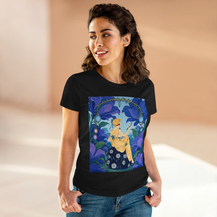 🪞🌺 The Enchanted Garden Mirror Cotton Tee – Art Deco Fashion Whimsy