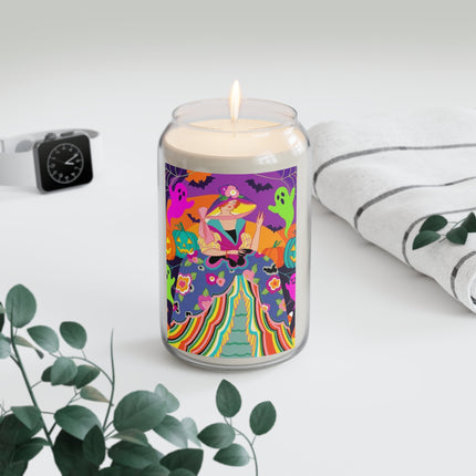🌈👻 The Rainbow Ghost Masquerade Scented Soy Candle – Colorful Halloween Charm