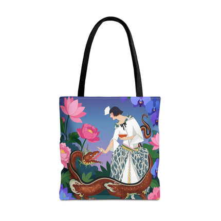 🐉🌸 The Dragon Keeper Tote Bag – Art Deco Floral Fantasy