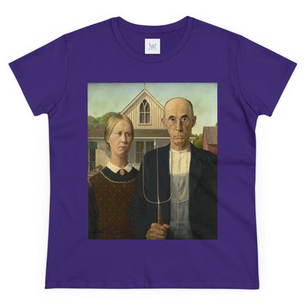 American Gothic by Grant Wood Women's Midweight Cotton Tee