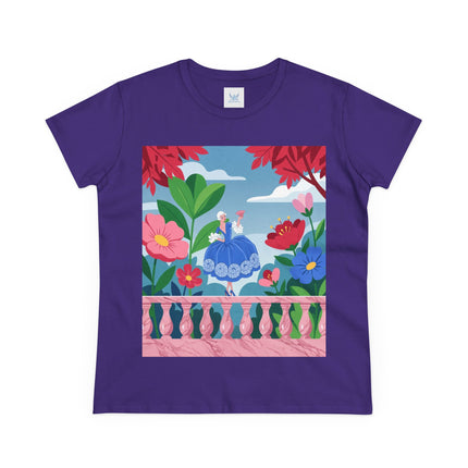 🌸💙 The Lady Of The Flower Terrace Cotton Tee – Colorful Art Deco Garden Elegance