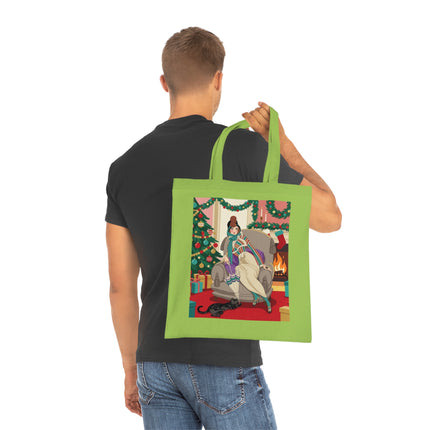 🔥🎄 The Lady Of The Christmas Hearth Cotton Tote Bag – Art Deco Holiday Warmth