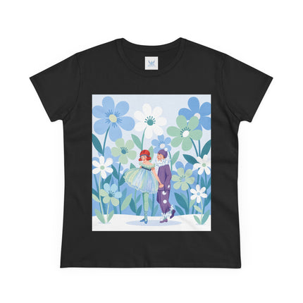 🌸🎭 The Little Dancers In The Flower Garden Cotton Tee – Art Deco Floral Whimsy