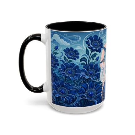 💙🌸 The Sapphire Wind Dancer Colorful Mug – Art Deco Floral Fantasy
