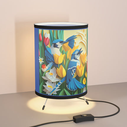 Blue Jays in a Spring Garden Tripod Lamp