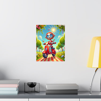 🤖🌿 The Traveling Robot Matte Vertical Poster – Adventure, Curiosity & Playful Discovery