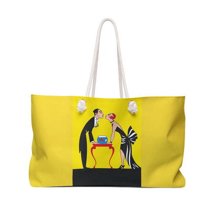 A Moment of Elegance: A Passionate Embrace Amidst Golden Splendor Weekender Bag