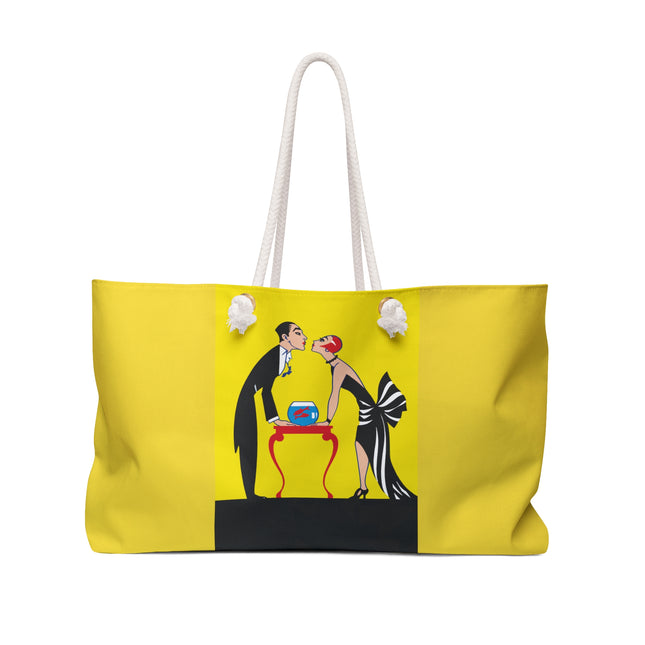 A Moment of Elegance: A Passionate Embrace Amidst Golden Splendor Weekender Bag