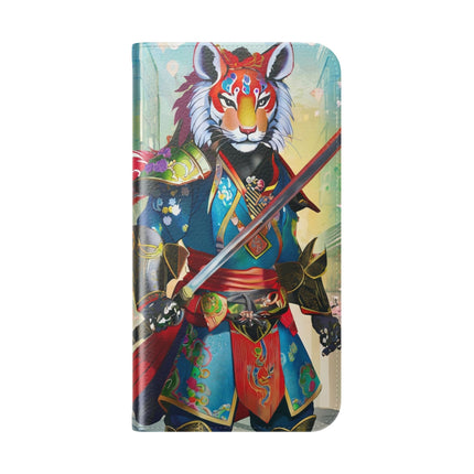 🦁🦊⚔️ Cyberpunk Lion Samurai Flip Case – Futuristic Honor & Kitsune Spirit