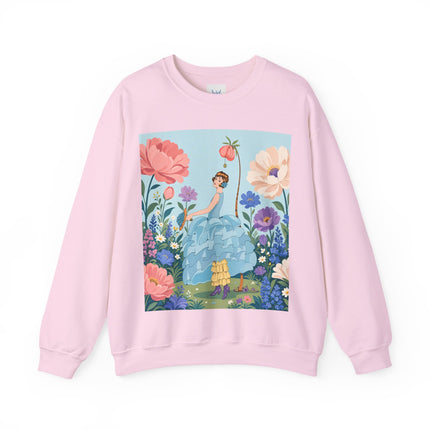 🌸🩵 The Blue Ruffle Garden Crewneck Sweatshirt – Art Deco Floral Whimsy