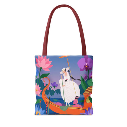 🪷🛶 The Lady Of The Lotus Garden Gondola Tote Bag – Art Deco Floral Adventure