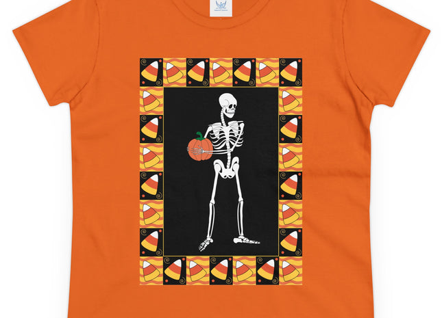 Candy Corn Skeleton Women's Midweight Cotton Tee