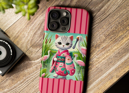 Geisha Kitten Strolls Among the Spoonbills Phone Cases