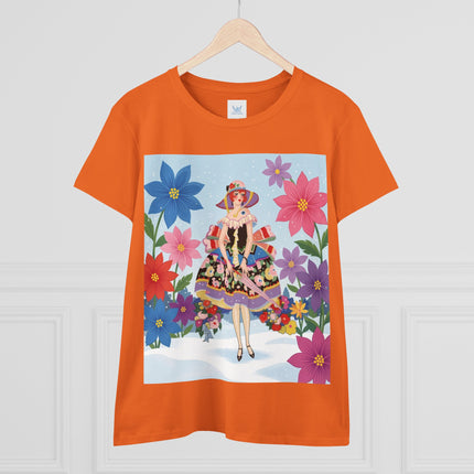 🌸❄️ The Winter Blossom Belle Cotton Tee – Art Deco Floral Fantasy
