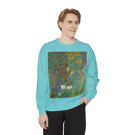 Farm Garden with Sunflowers by Gustav Klimt Unisex Garment-Dyed Sweatshirt
