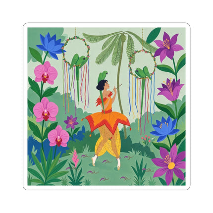 🦜🌺 The Parrot Dancer Kiss-Cut Stickers – Art Deco Tropical Whimsy