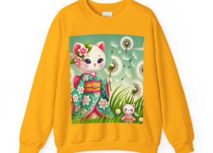 Geisha Kitten and the Dandelion Wish Heavy Blend™ Crewneck Sweatshirt