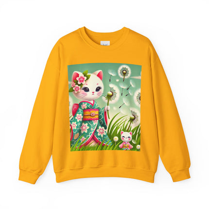 Geisha Kitten and the Dandelion Wish Heavy Blend™ Crewneck Sweatshirt