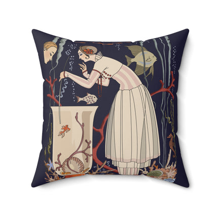 L'Etourdissant Petit Poisson (The Dazzling Little Fish) by George Barbier Spun Polyester Square Pillow